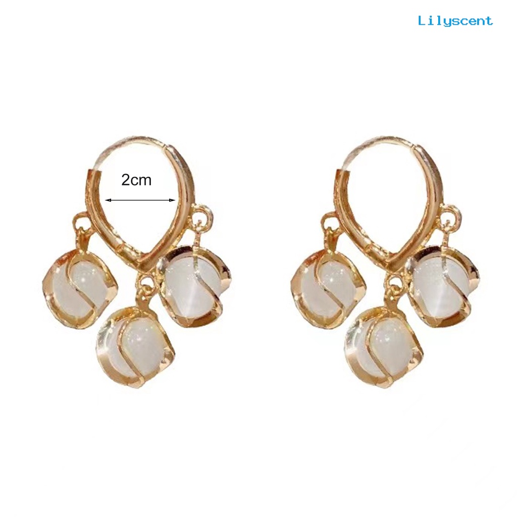 [LS] 1pasang Anting Hoop Tepi Halus High-end Tembaga Tembus Opal Anti-Radangan Menjuntai Anting Hadiah Pernikahan