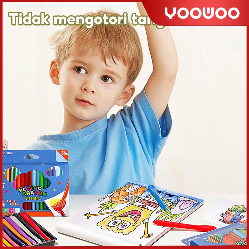 Krayon sekolah/ krayon 12/18/24/36 warna / crayon non toxic / krayon plastik / krayon anti air / Krayon set