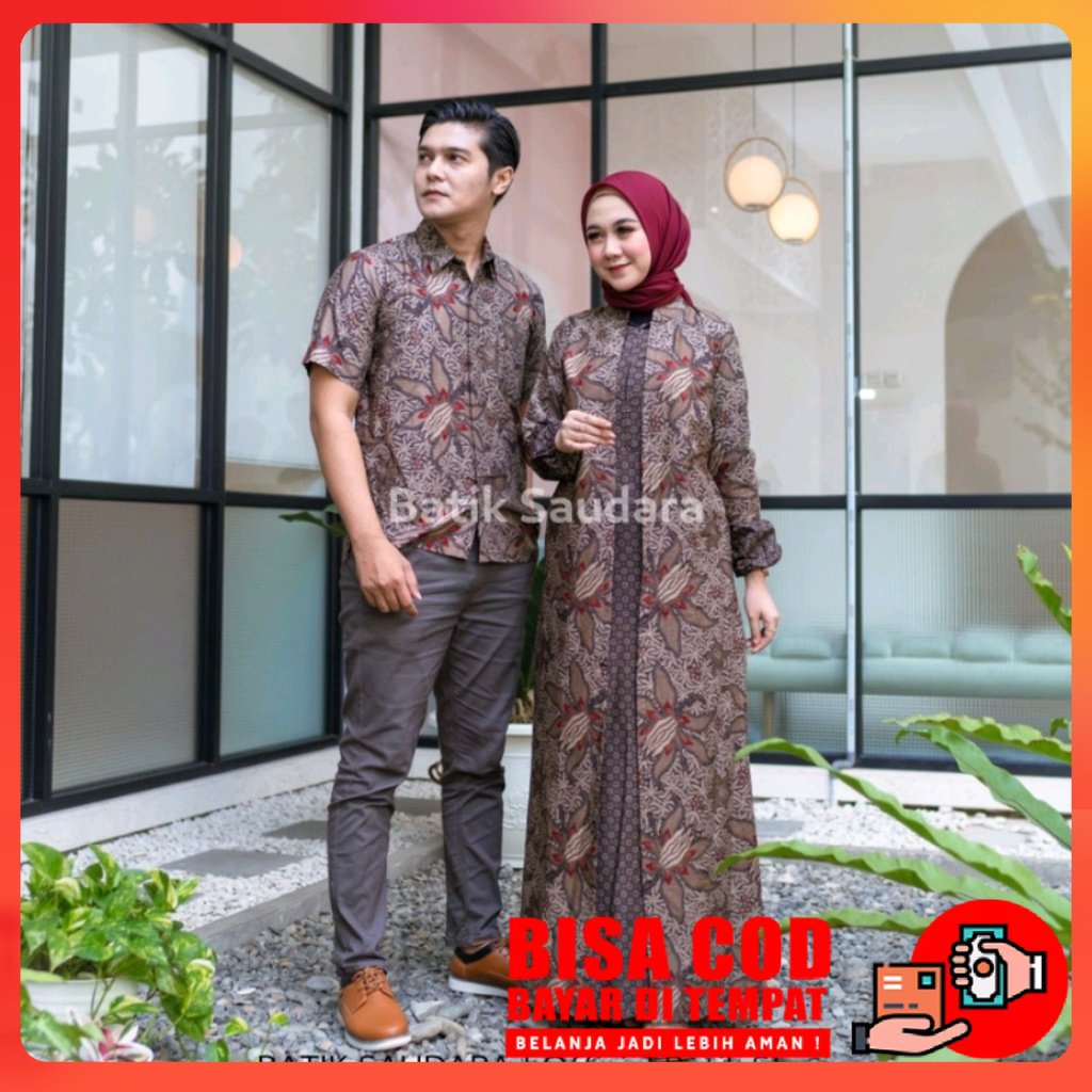 Jerry Store Set Pakaian Baju Batik Couple Pasangan Keluarga Ayah Ibu Suami Istri Pria Wanita Kemeja 