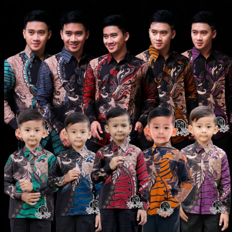 Batik couple ayah dan anak kemeja batik lengan panjang modern premium anak laki laki