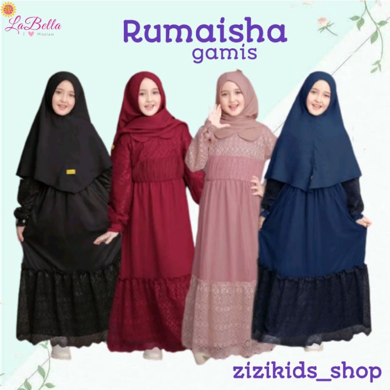 Gamis Pesta Anak Remaja Perempuan Muslim Brokat Tile Tutu Mewah Rumaisha Labella