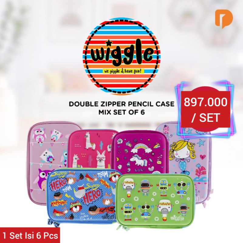 

Set Tempat Pensil Anak - Wiggle Double Zipper Pencil Case Mix Set of 6