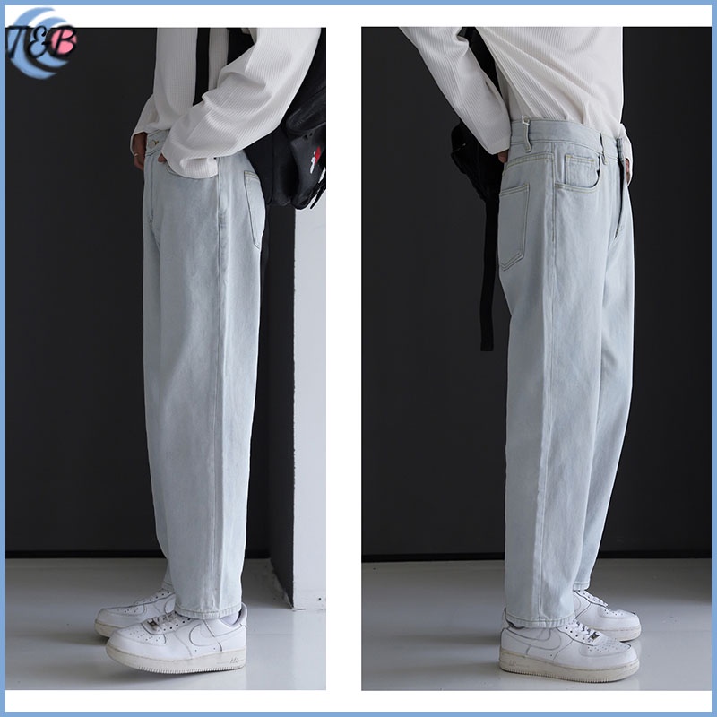 Jeans panjang pria baggy pants pria celana kulot cowok ootd korean style Celana panjang pria  celana gombrang pria premium straight pants Tidak memudar dan tidak ada bola biru muda loose fit denim