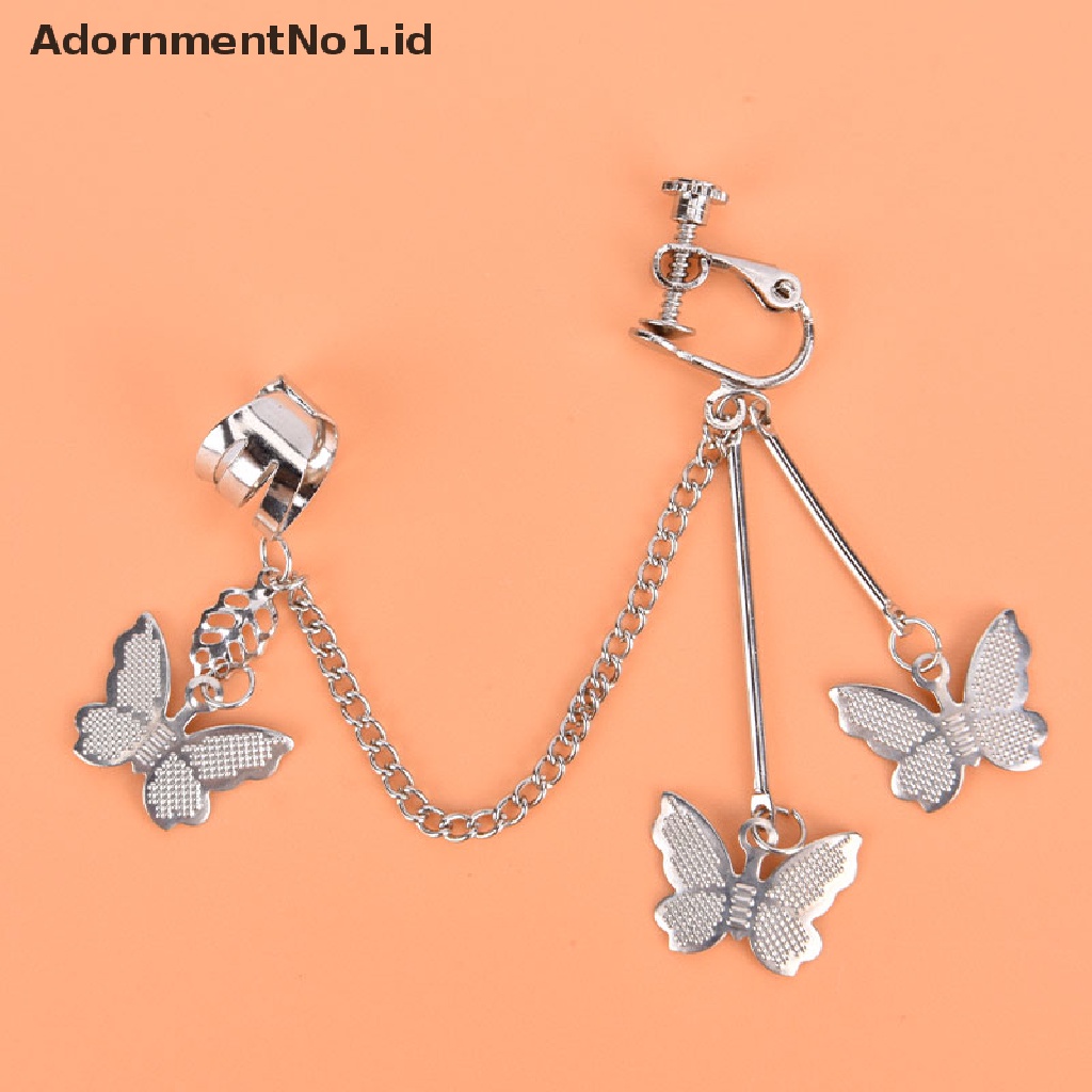 [AdornmentNo1] Kupu-kupu Klip Anting Ear Hook Stainless Steel Klip Telinga Anting Tindik Ganda [ID]