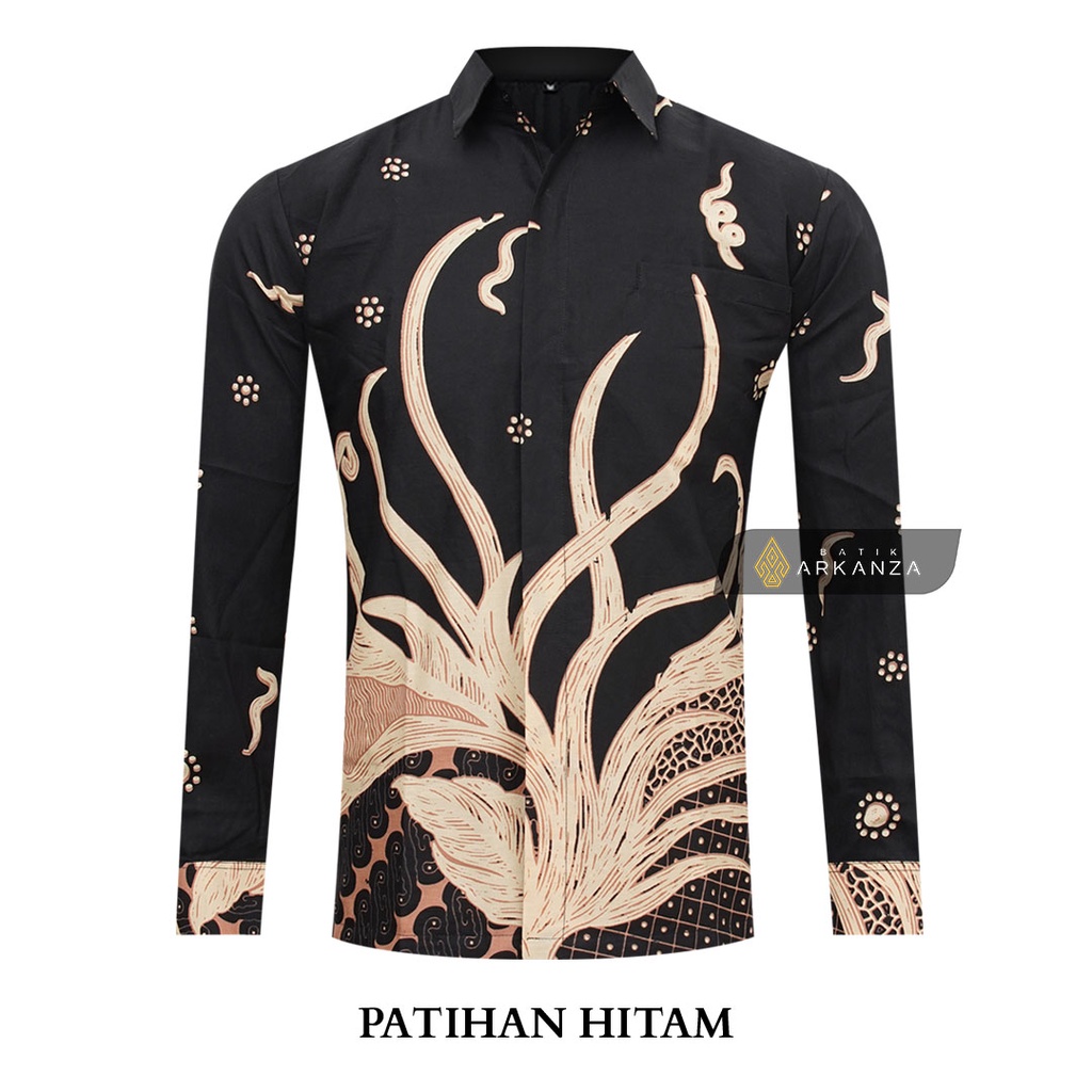 BATIK ARKANZA Motif PATIHAN HITAM Hem Atasan Kemeja Baju Batik Pria Premium Cowok Laki Laki Slimfit Full Lapis Furing Lengan Panjang Lengan Pendek Original Asli