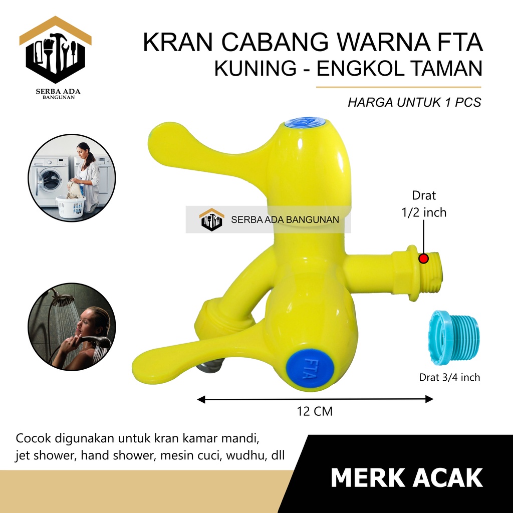 Kran Cabang Engkol PVC Shower FTA Keran Air Double Plastik Hand Kamar Mandi Toilet WC 1/2&quot; 3/4&quot; Inch