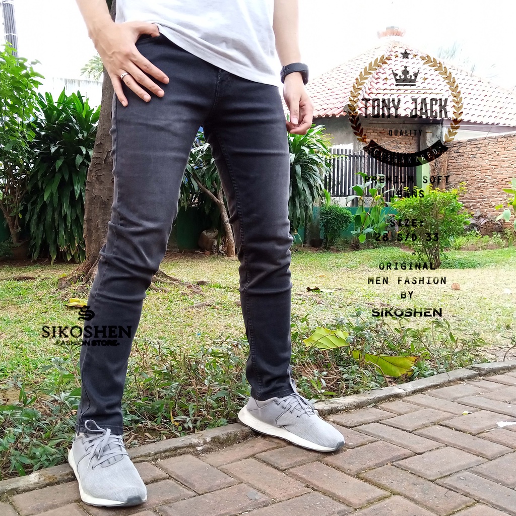 Celana Jeans Pria Original TONY JACK / Soft Jeans Panjang Abu Tua Polos