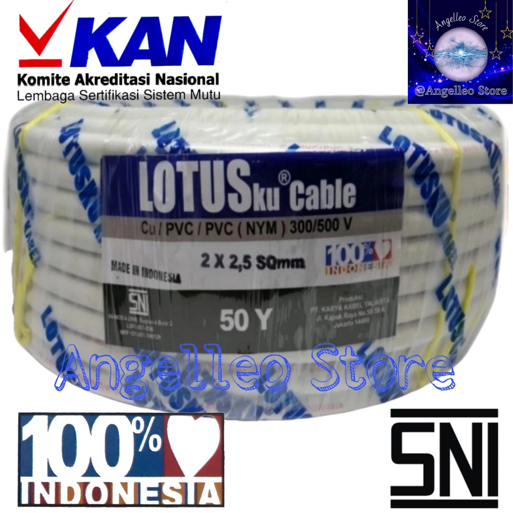 Kabel listrik LotusKu~Kabel Lotusku~Kawat Tembaga Asli 2x2,5 mm NYM~Kawat Tembaga~50 Yard~SNI