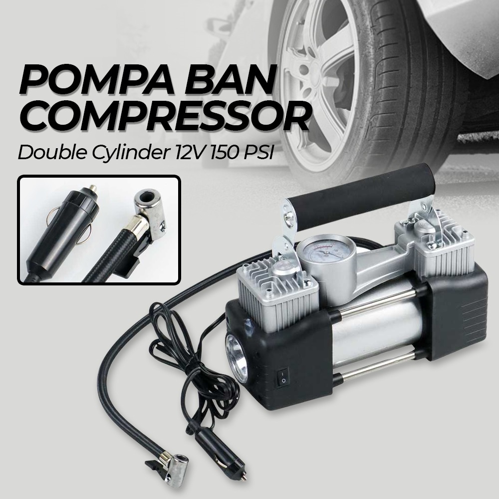 Pompa Angin Ban Mobil Dan Motor Elektrik Compressor Double Cylinder 12V 150 PSI / Kompresor Mini Elekttrik Portable Murah / Alat Penambah Angin Ban Motor Dan Mobil / Kompaan Ban Motor Dan Sepeda / Pompa Ban Mini Elektrik