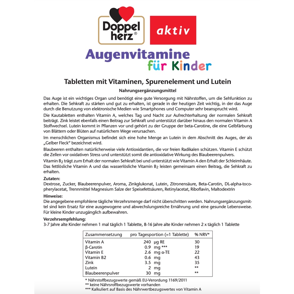 Doppelherz Kinder Augenvitamine Kids Eye Vitamin A B2 Lutein Mata Anak