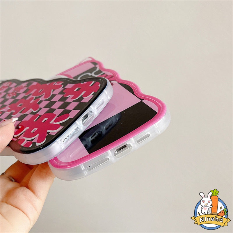 IPHONE Casing Kompatibel Untuk Iphone14 13 12 11 Pro Max X Xr Xs Max8 7 6 6s Plus SE 2020 Korea Motif Kisi Rose Pink Casing Ponsel Bumper Shockproof Silicone Soft Case Cover Pelindung