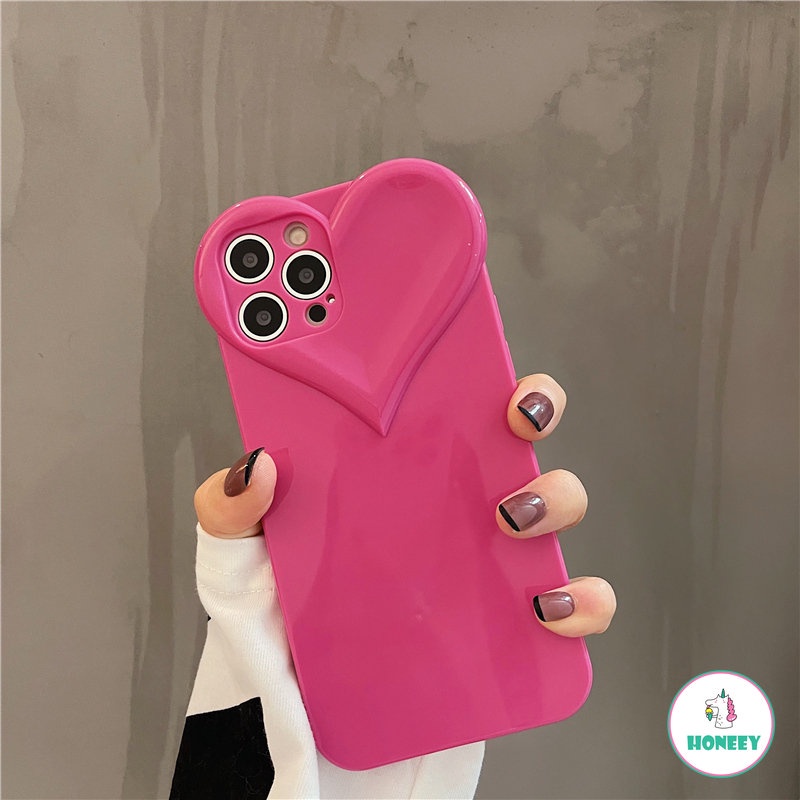 Luxury Rose Red 3D Love Heart Shape Phone Case Kompatibel Untuk IPhone 14 13 12 11 Pro Max Sarung Handphone Belakang TPU Lembut Menyerap Guncangan