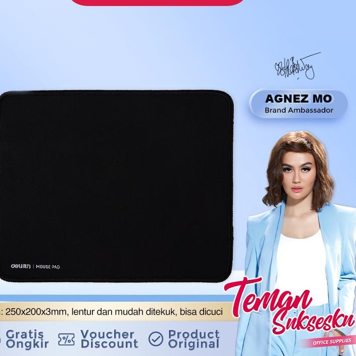 Depan Deli Mouse Pad / Tatakan Mouse Polos 25 x 20 cm Warna Hitam Anti Slip Cocok untuk Kantor 33188