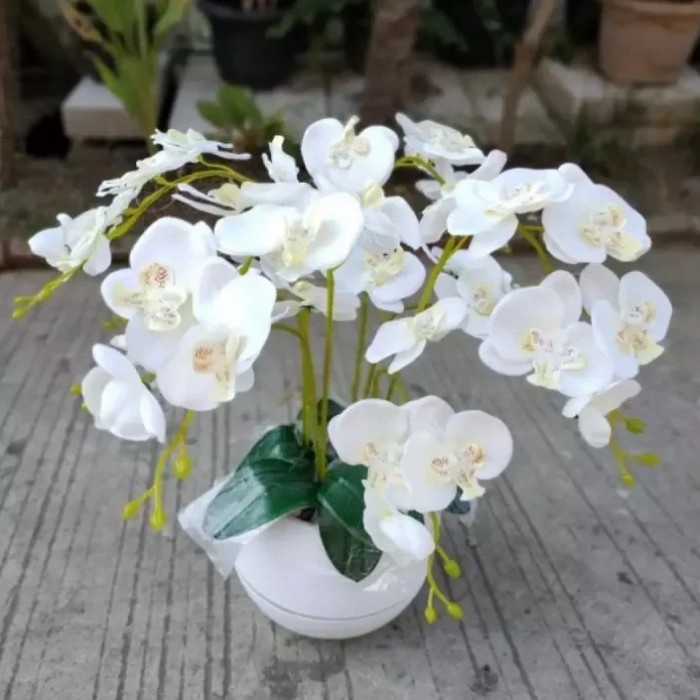 BUNG ANGGREK BULAN BUNGA HIAS ARTIFICIAL PLASTIK+ POT BOLA VIENTA