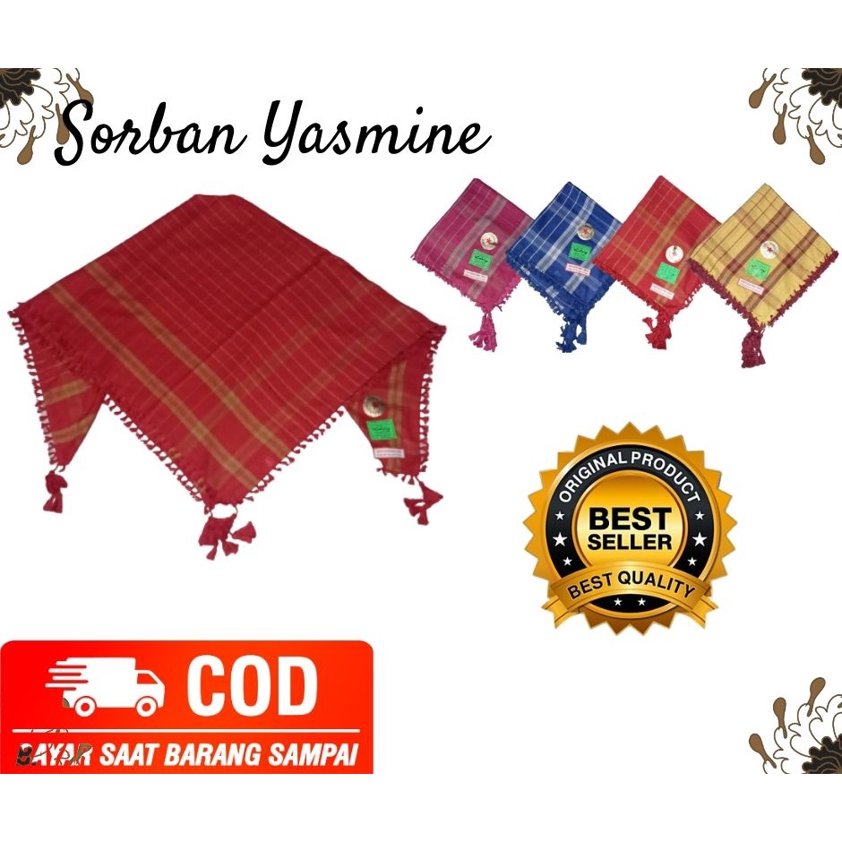 Sorban Arafat Yasmeen Dasar Putih / Sorban Haji Kotak Kuncir Dasar Putih/ sorban yasmen/ sorban yasmin/ sorban yasmuine