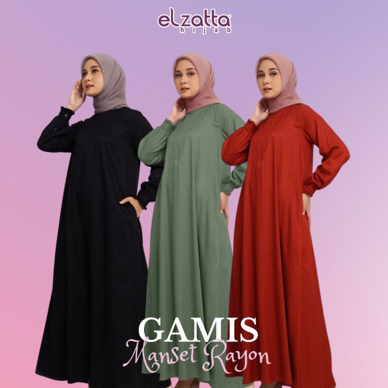 Elzatta Gamis Polos Bahan Rayon Gamis Manset Rayon Elzatta Original
