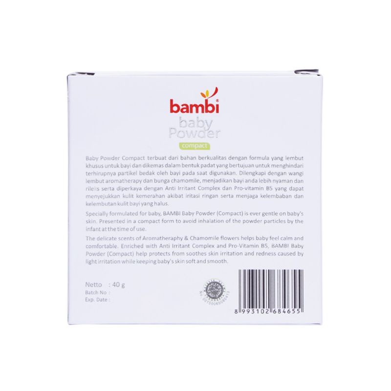 Bambi Baby Powder Compact Refill + Puff 40gr Bedak Padat Bayi Kulit Normal Sensitif