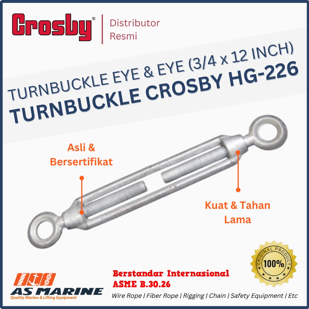 Jual CROSBY Turnbuckle / Jarum Keras / Spanskrup Eye and Eye HG226 3/4