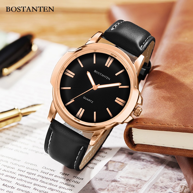 Bostanten Merek Jam Tangan Pria Fashion Sport Kuarsa Kulit Tahan Air Jam Pria ( +Kotak Gratis)