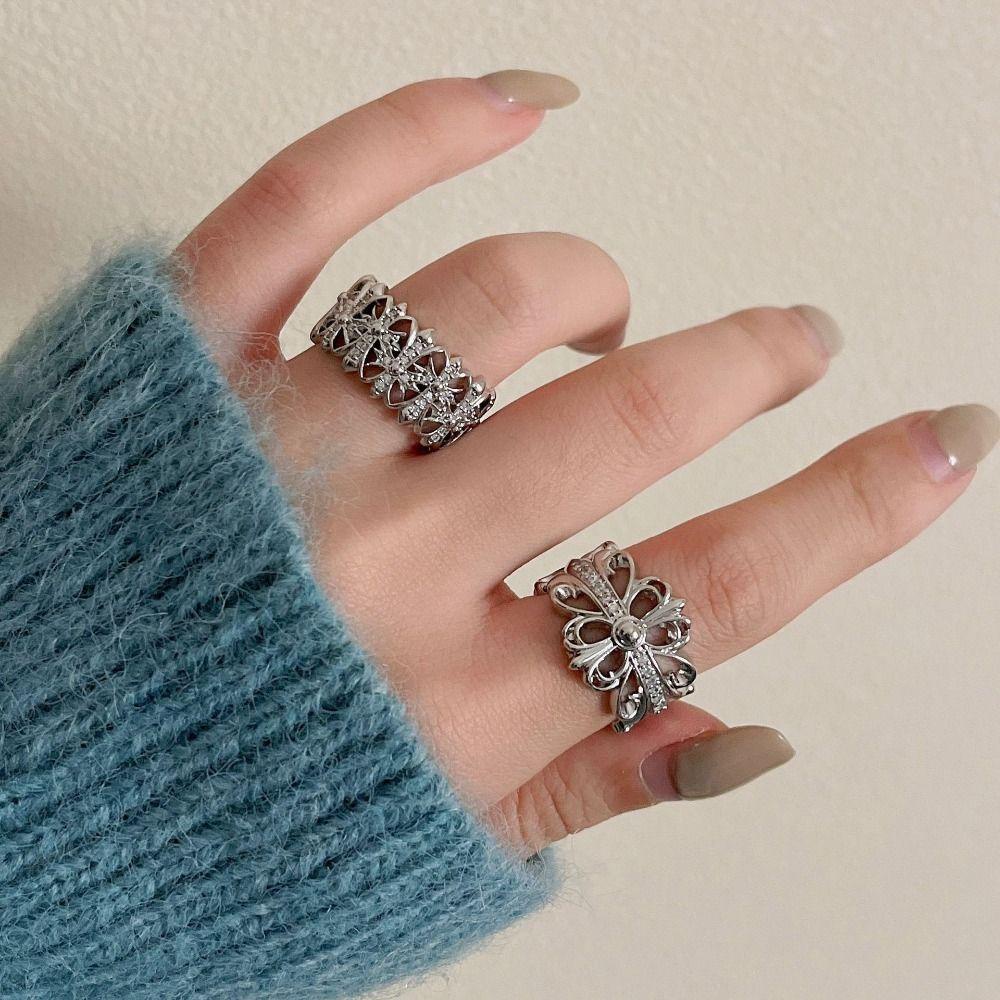 Mxbeauty Cincin Silang Trendy Simple Punk Keren Logam Kristal Gaya Korea Ring