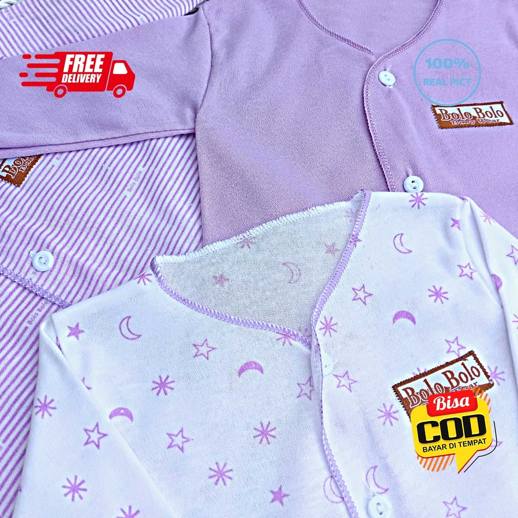 SALE 7.7 Serian Lilac - 3 pcs Baju Bayi Tangan Panjang Bayi Baru Lahir 0 sd 3 Bulan Lilac Series merk SNI Bolo - Bolo