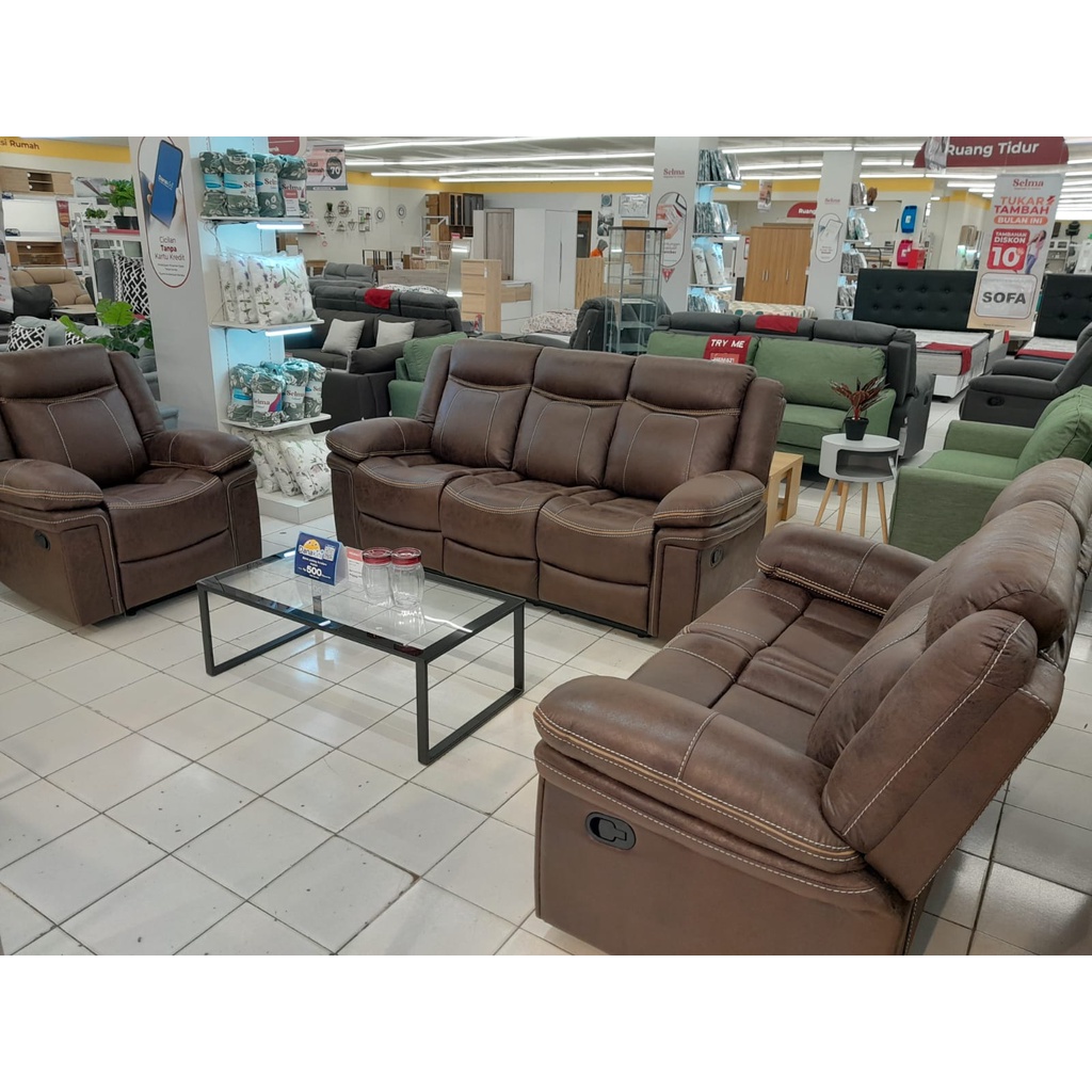 [FREE ONGKIR JABODETABEK] Set Lancaster Sofa Recliner Fabric Cokelat 3 + 2 + 1 Dudukan /  SET LANCAS
