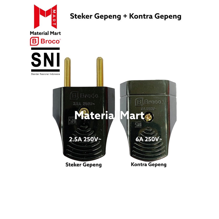 Steker Broco Gepeng SNI | Kontra Steker Gepeng Broco | Colokan Gepeng | Material Mart