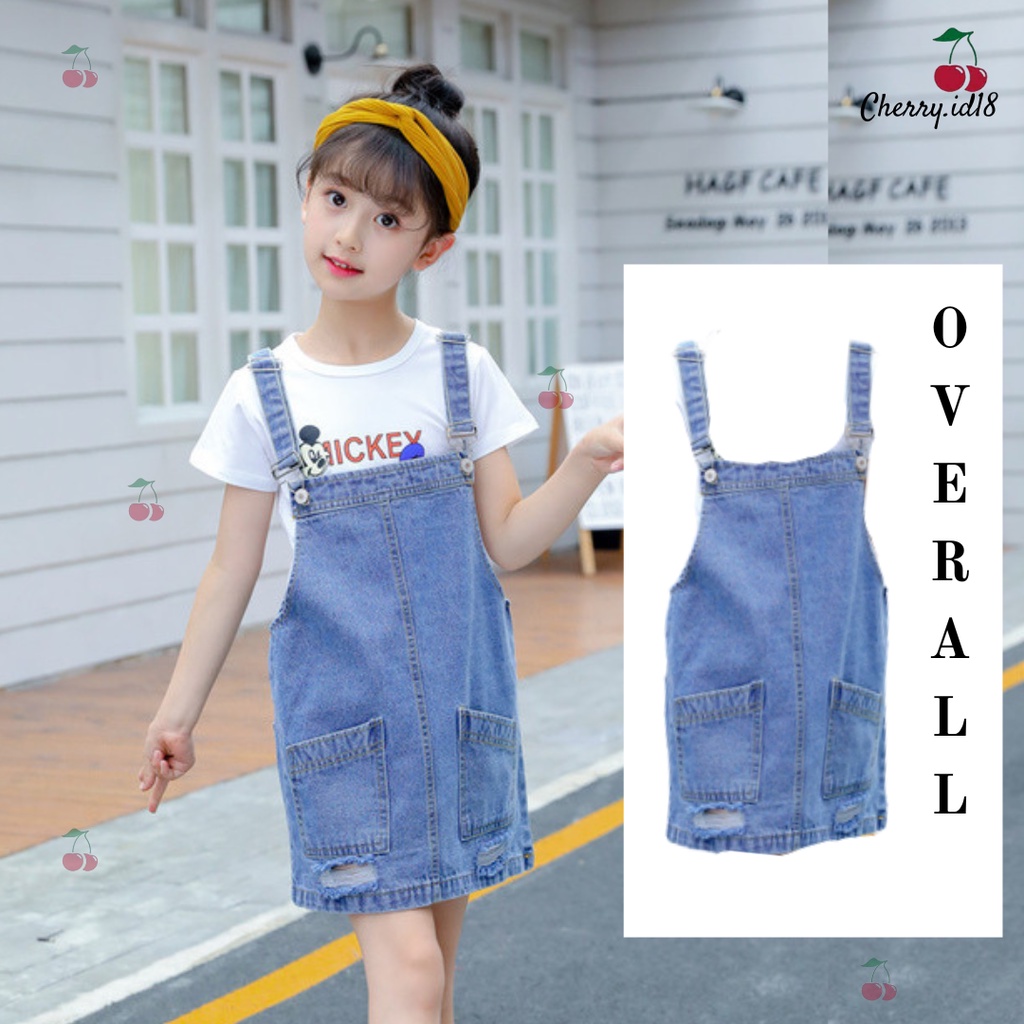 Cherry COD Overall Anak Perempuan Denim Sobek Import / Jumpsuit Anak Denim / Jumpsuit Denim Anak / Jumpsuit Anak Import / Baju Anak Perempuan  - JA05