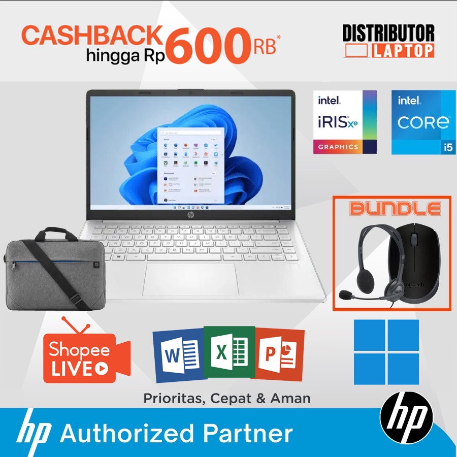 LAPTOP HP 14S dq5001TU / i5 - 1235U / RAM 8GB SSD 512GB Iris Xe / OHS W11 / BISA CICILAN%