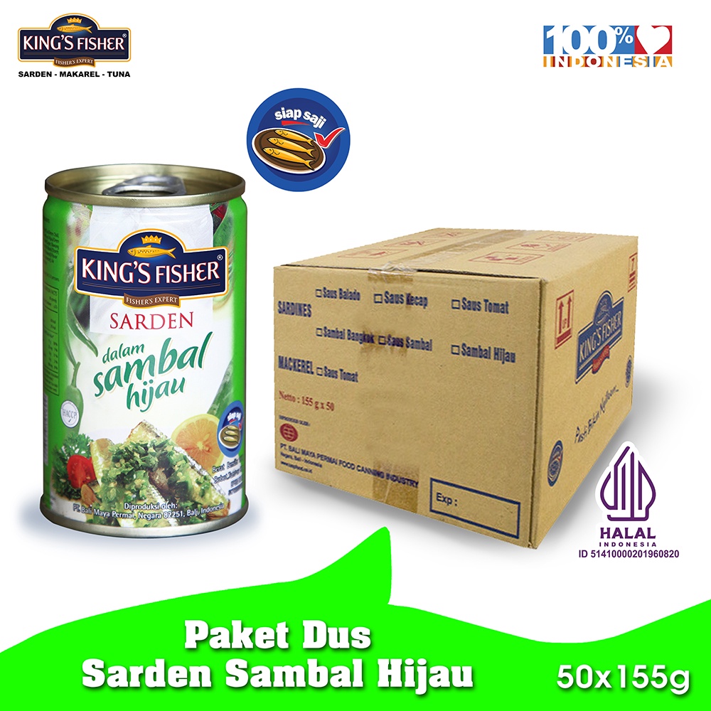 

KingsFisher Paket 1 dus 50pc King's Fisher Sarden mini Sambal Hijau Kaleng 155g