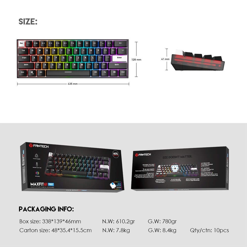 Keyboard Fantech MK857 MAXFIT61 Frost Wired | Hotswap Keyboard Gaming