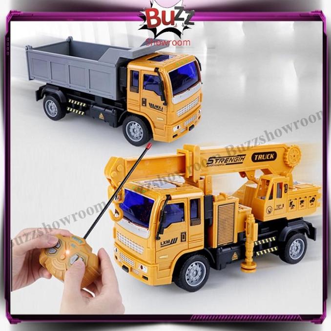 RC Dump Truck Crane Mobil Konstruksi Mainan Anak Remote Control Lampu