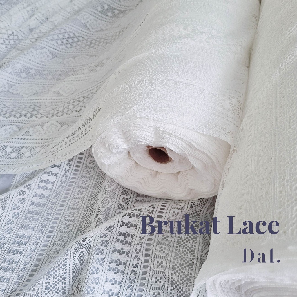 0,5m bahan kain brukat lace kebaya malika putih broken white salur raya star soulmate rimba chantily