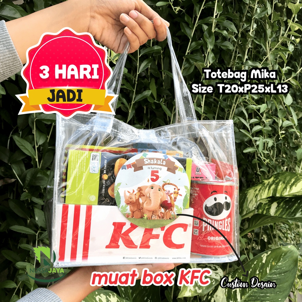 20x25x13 0,25 Tas Mika Transparan Souvenir Ulang Tahun Ultah Tas Mika PVC Polos Goodiebag Hampers