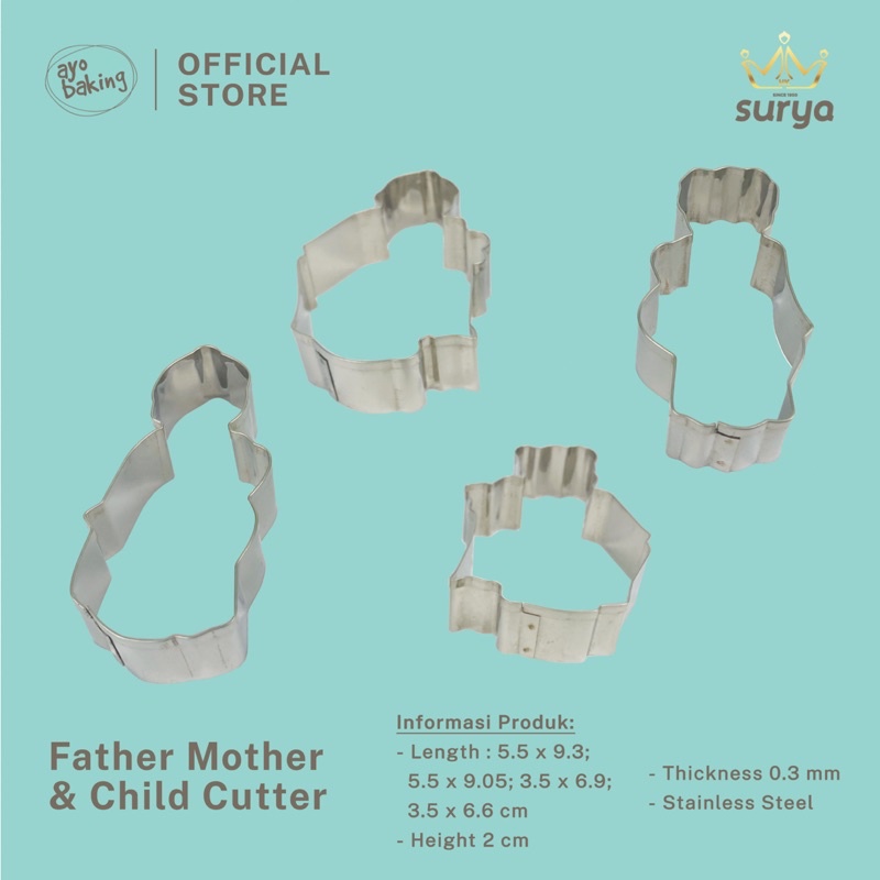 

SURYA Cookie Cutter Ayah Ibu Anak/Cetakan Kue Kering Imlek/Cutter Stainless