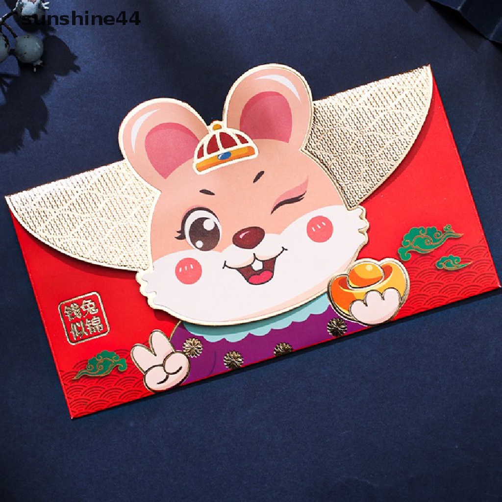 Sunshine 4PCS Amplop Merah Imlek Amplop Saku Merah Chinese Red Packet Hong Bao Amplop Uang Keberuntungan.