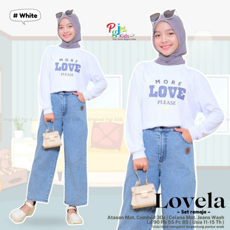 PGJ Kids - Lovela Setelan Jeans Anak + Kaos Sablon Combad 30s / Lovela Set Kaos Sablon Anak Love war