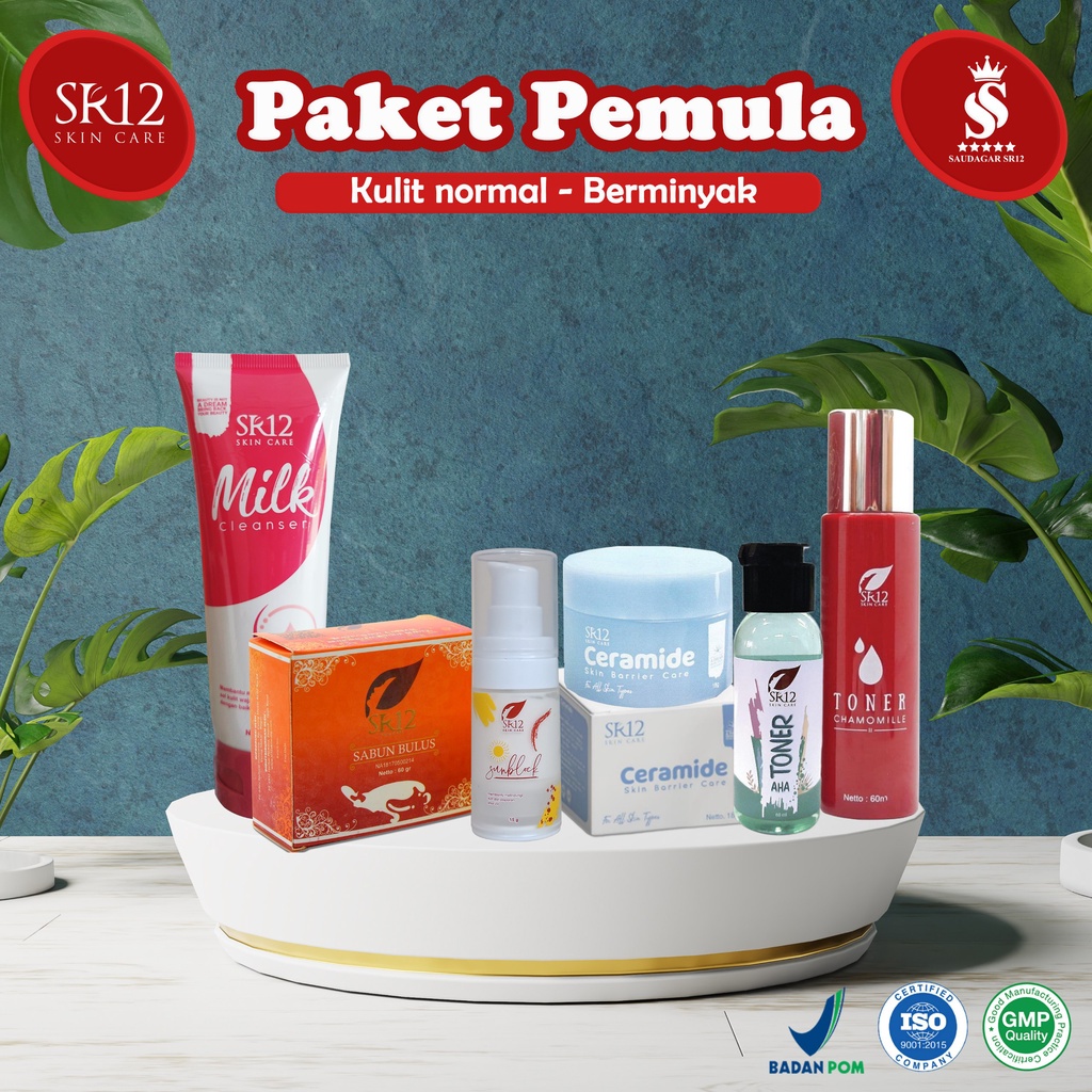 Paket pemula Sr12 Menetralkan kulit wajah Mencerahkan Memperbaiki skin barrier kulit Bpom