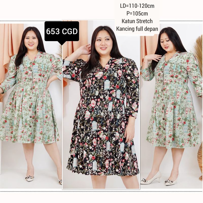 BIGSIZE DRESS BATIK ARUNA MODERN XXL BAJU KERJA 653 TERUSAN WANITA KANTOR BUSUI JUMBO FASHION MURAH katun stretch melar