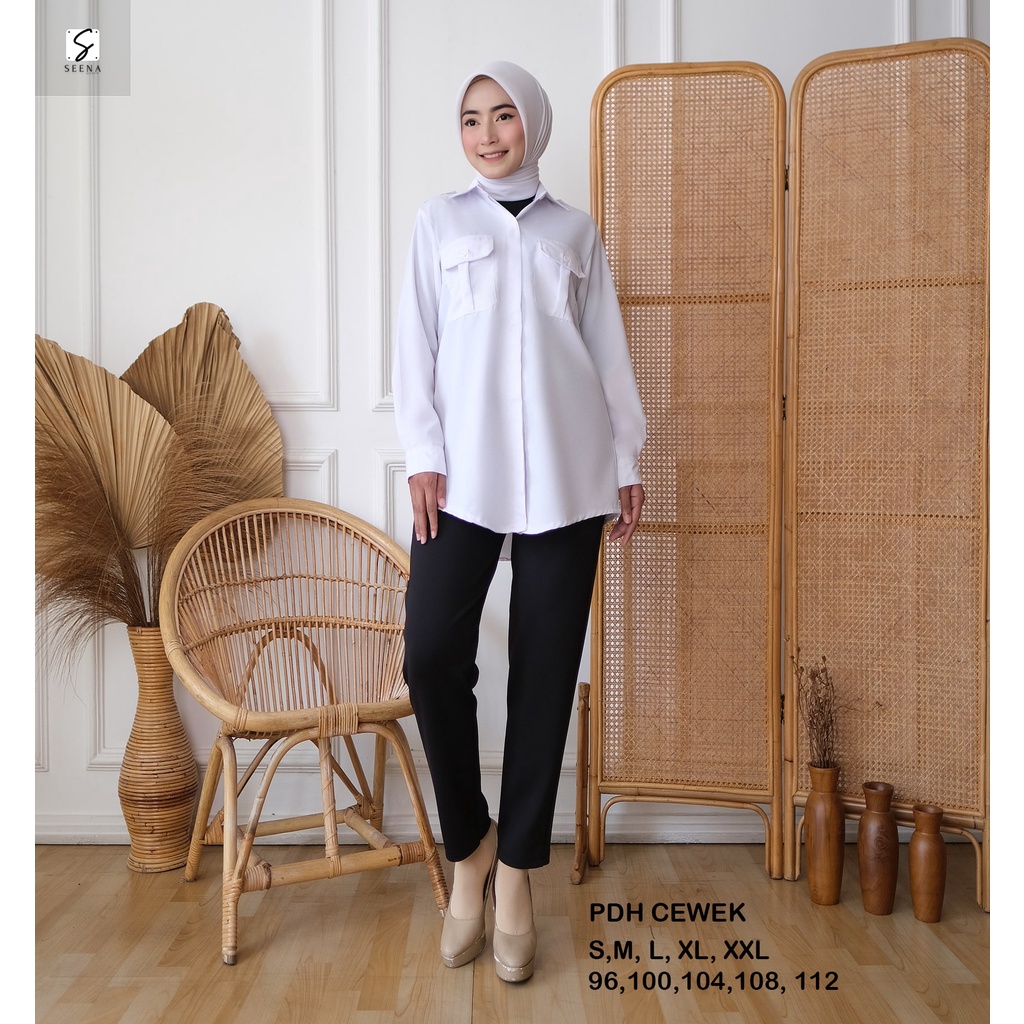 Seena - PDH CW Kemeja Putih Polos Wanita Kerja Kantoran PNS Guru PPL Jumbo Terlaris Atasan Baju Puti