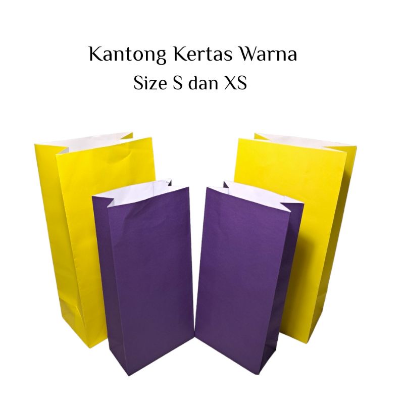 

Kantong Kertas Warna Size S 15x8x25 dan XS 10x5x20