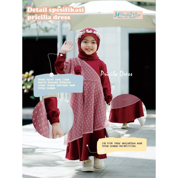 Gamis Pricilia dress by Pachira kids /dress pricilia pachira size 6-10 tahun / pricila dress pachira kids nablfashion