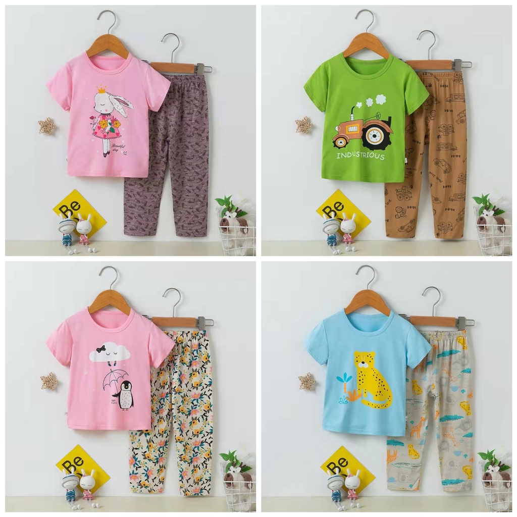 KU BAO SUMMER baju tidur piyama anak import lengan pendek CP 1-12 TAHUN