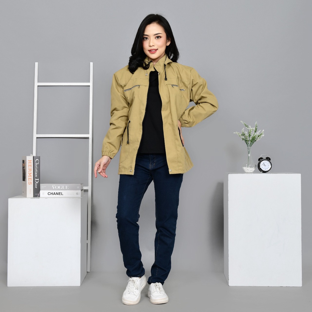 Marlin Store Jaket Jumbo Wanita Keren Baby Canvas Jaket Perempuan Dewasa Bolak Balik Size M Sampai 4XL