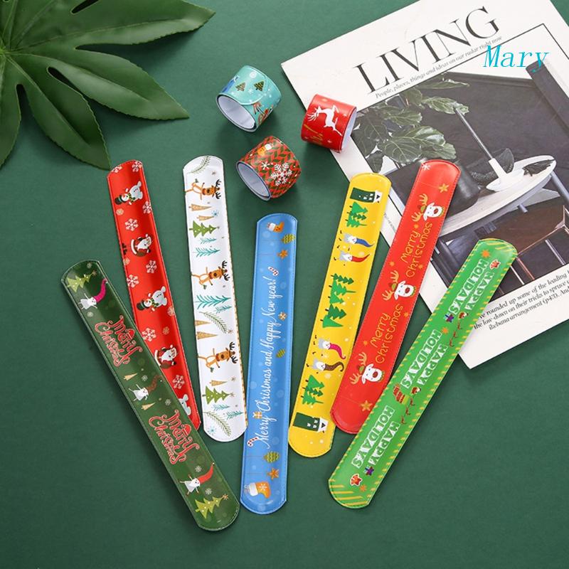 Mary Christmas Slap Bracelet Elk Design Cartoon Hand Toys Mainan Anak Liburan Lucu Novelty PVC+Steel Motif Santa Claus