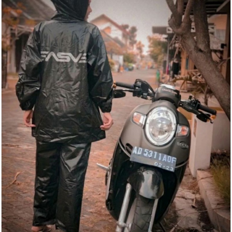 Jas Hujan Karet Set Jaket Celana ASV 4 04 Motif Carbon Raincoat Elastis