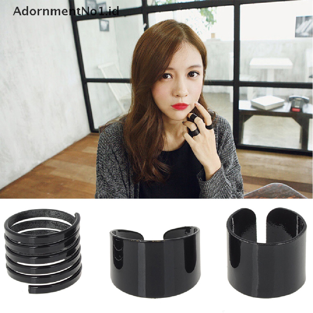 [AdornmentNo1] 3pcs Set Cincin Hitam Tumpuk Polos Diatas Knuckle Ring Open Band Midi Rings [ID]