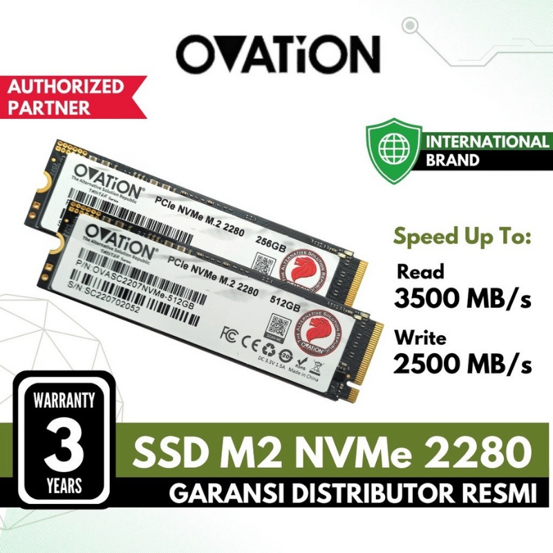 OVATION SSD NVME M.2 512GB / 1TB / 256GB SSD M 2 NVME PCIe 2280 Internal SSD Garansi Resmi 3thn