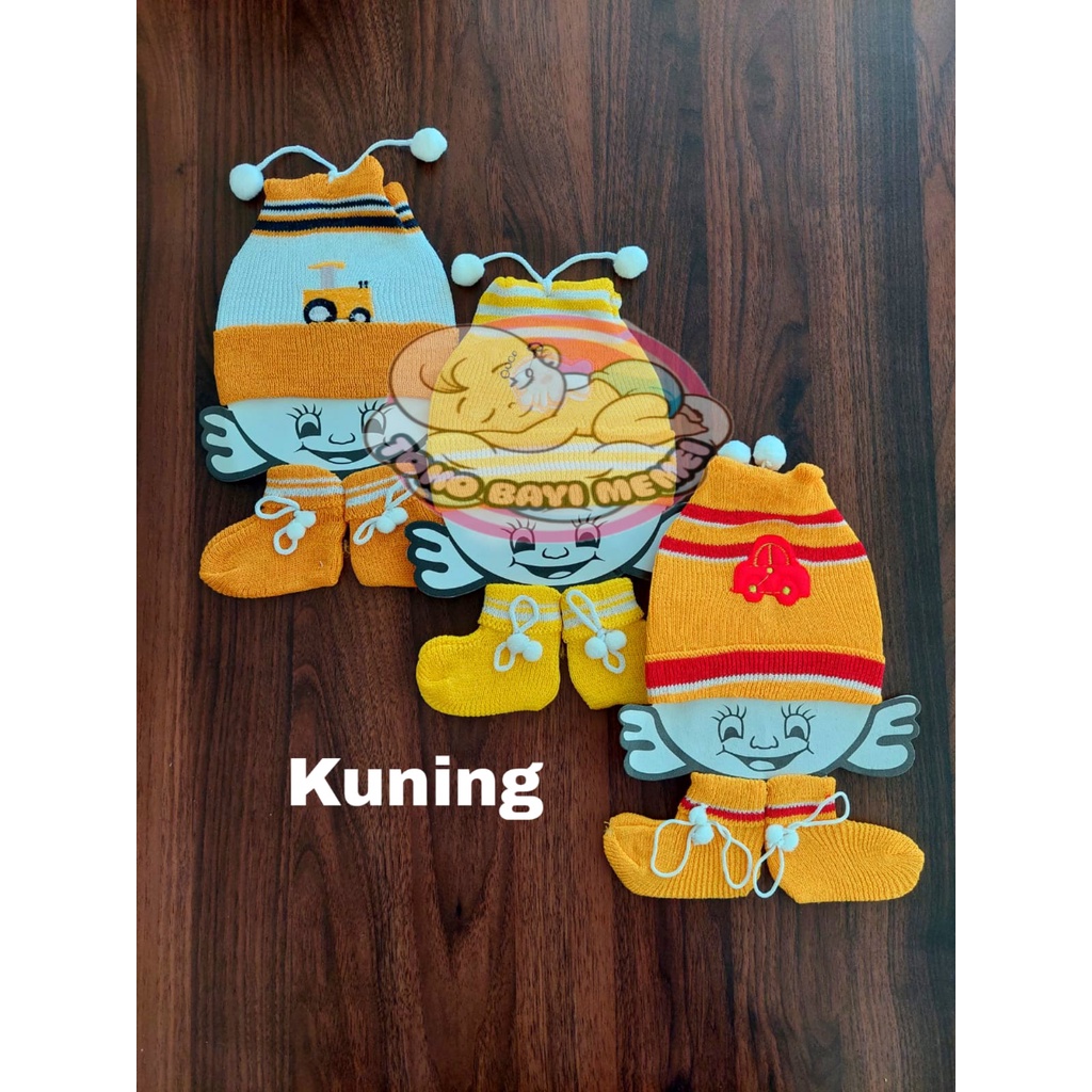 1/2 LUSIN Topi bayi RAJUT plus kaos kaki bayi 3in1