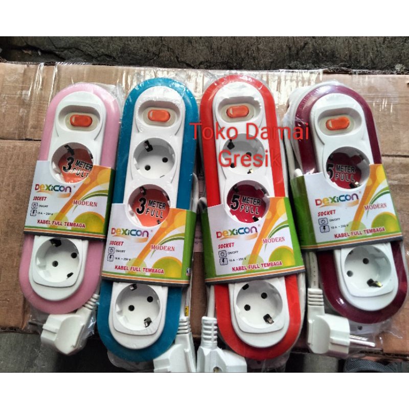 Dexicon Stop Kontak + Kabel 3/5m dan 3/4 lubang